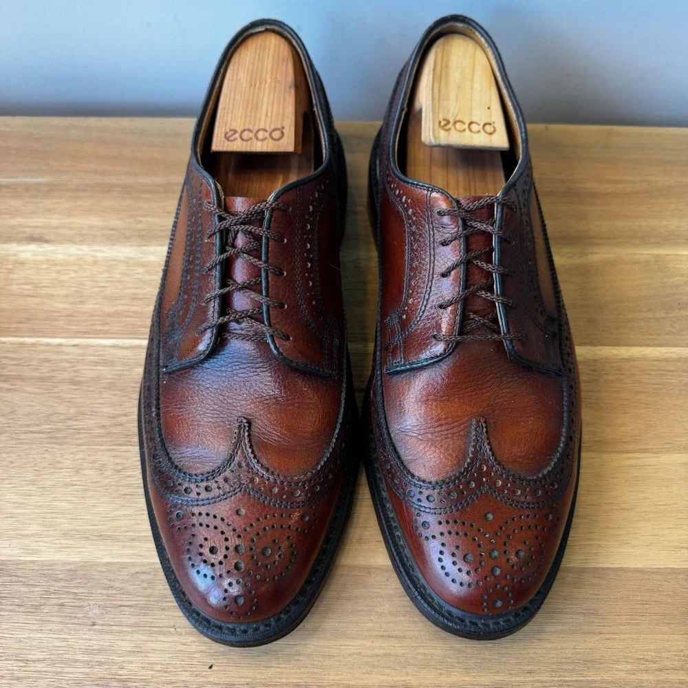Dexter Men 10 EEE Brown Pebble Grain Leather Longwing Wingtip Brogue Shoes USA